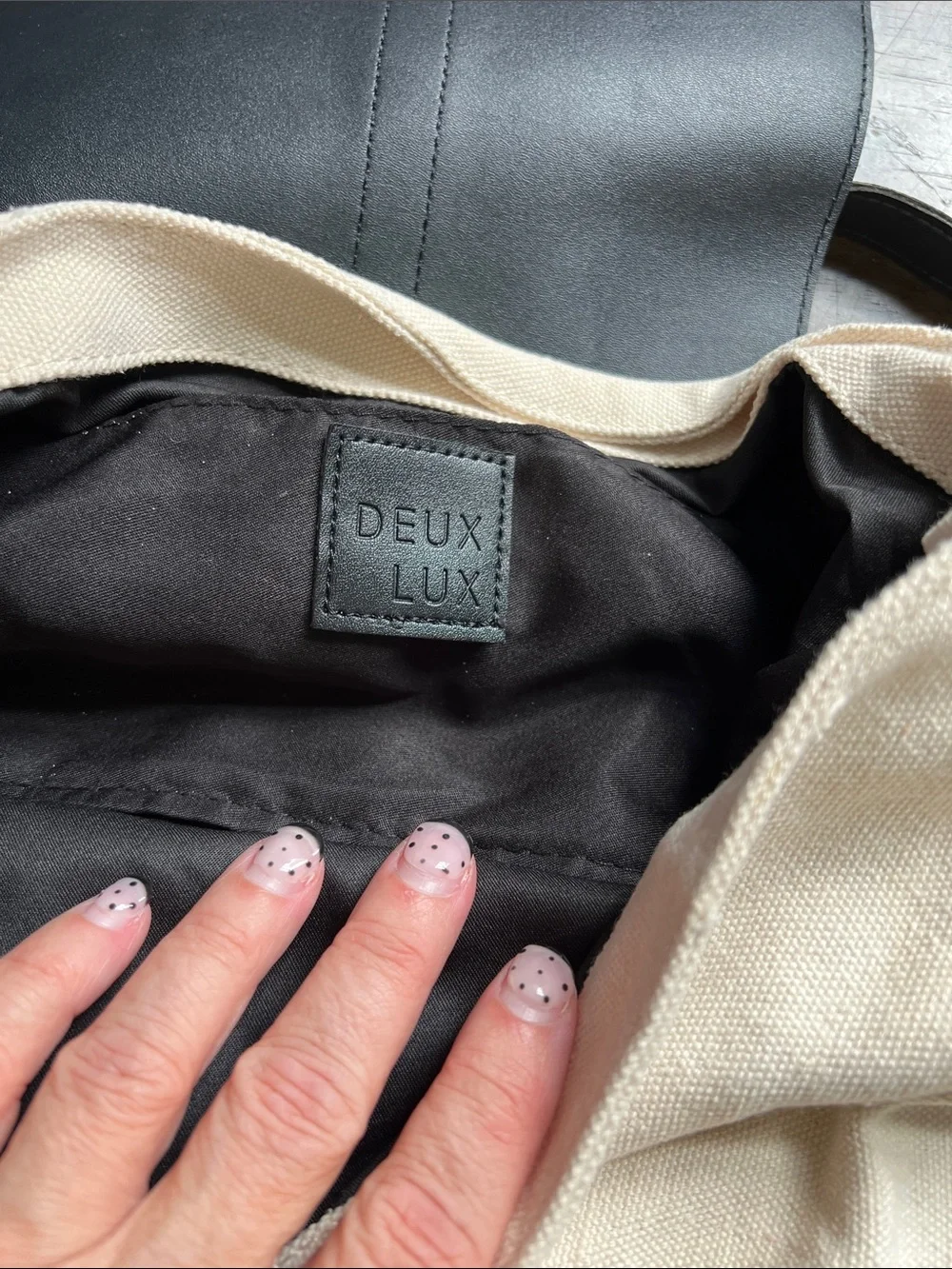 Canvas and Faux Leather Two-Tone Backpack - Cream and Black - Picture 5 of 5